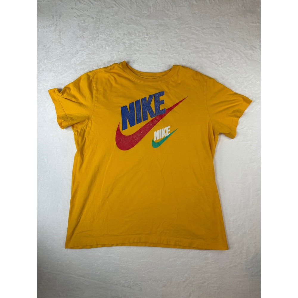 Nike Mens Graphic T-Shirt Yellow Multi Color Stacked Logo XL Short Sleeve Tee
